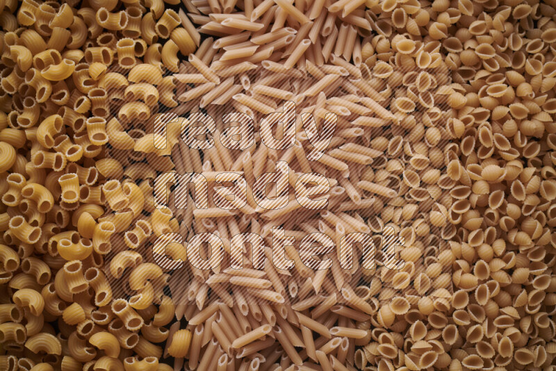 3 types of pasta filling the frame