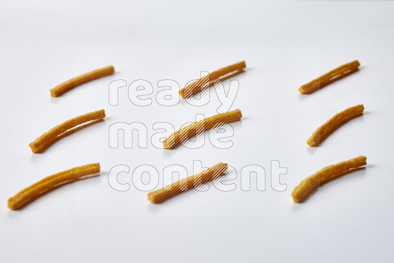 Assorted snacks on white background