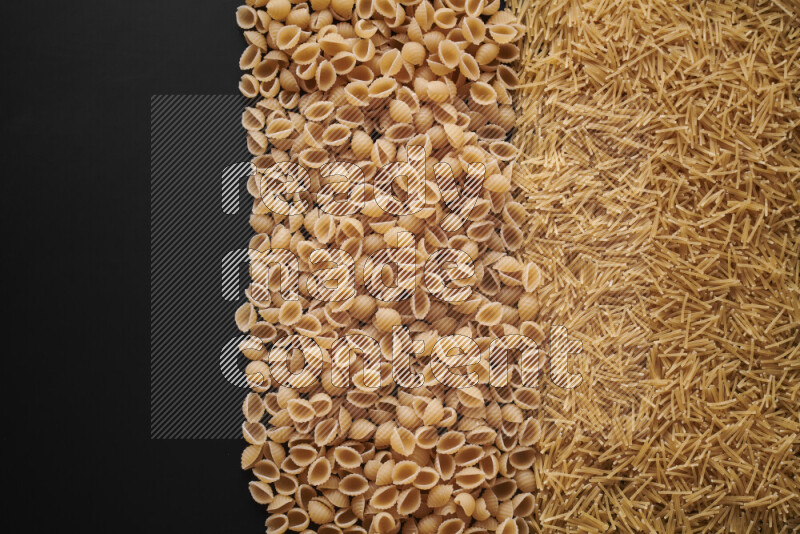 Different pasta types on black background