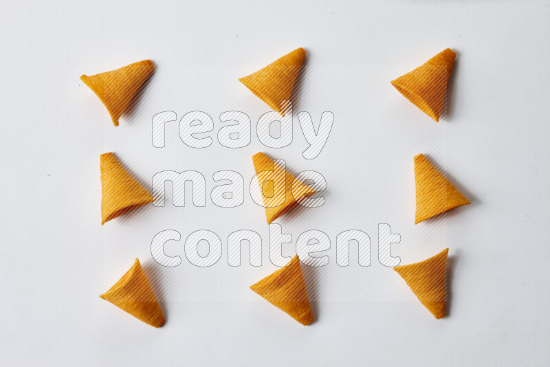 Assorted snacks on white background