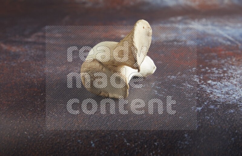 45 degre king oysters mushrooms on a textured reddish rustic metal background