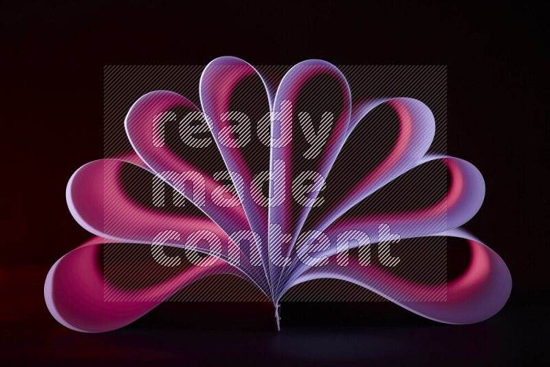 An abstract art piece displaying smooth curves in pink and purple gradients created by colored light