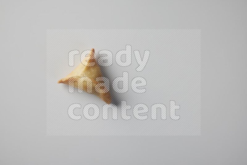 One fried sambosa from a top angle on a white background