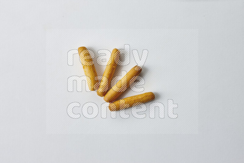 Assorted snacks on white background