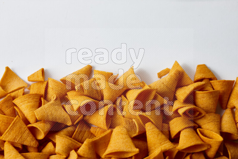 Assorted snacks on white background