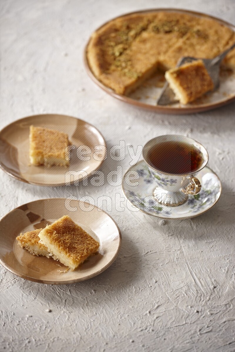 Konafa with tea in a light setup