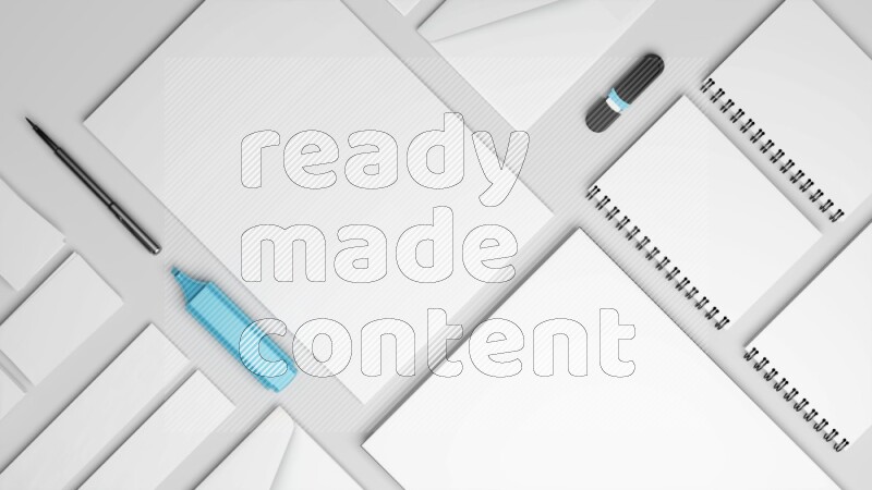 Corporate Stationery Elements, Blank White Textured Brand ID, On White Background