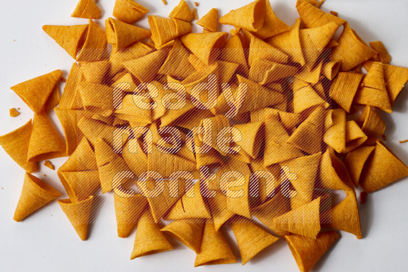 Assorted snacks on white background