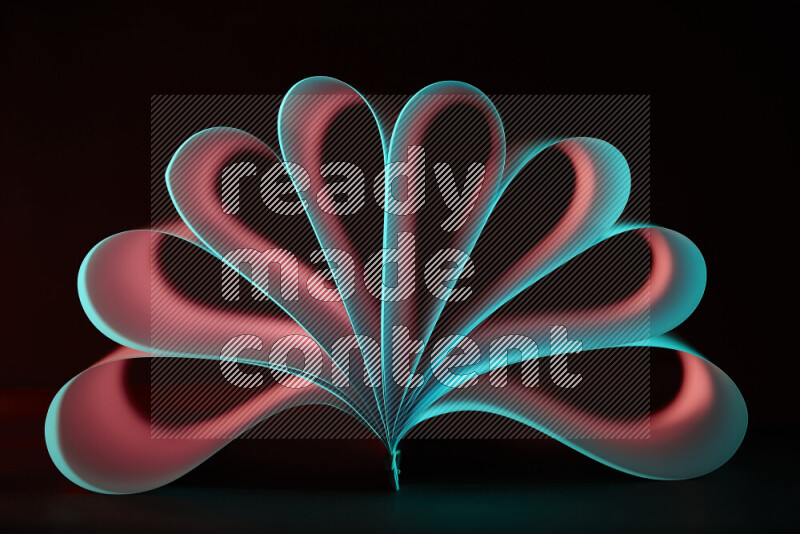 An abstract art piece displaying smooth curves in blue and orange gradients created by colored light