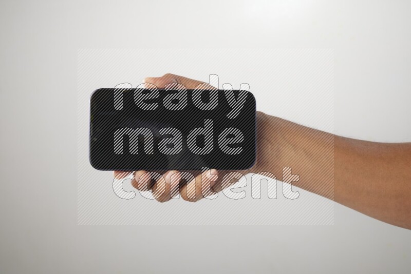 Male hand holding Smart phone on White background