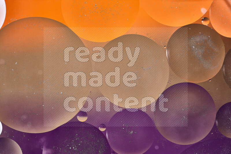 Close-ups of abstract oil bubbles on water surface in shades of brown, orange and purple