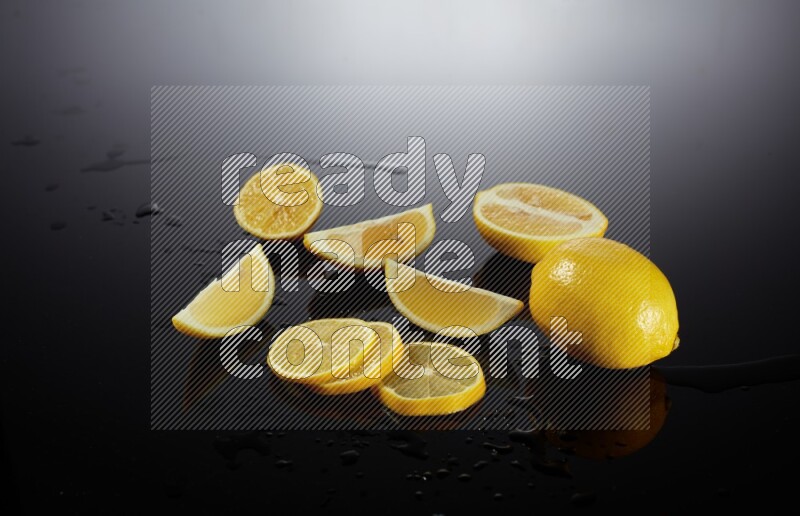 Lemon arrangement on black background