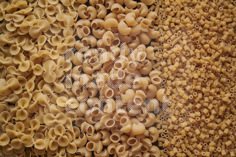 3 types of pasta filling the frame