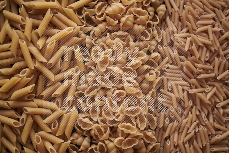 3 types of pasta filling the frame