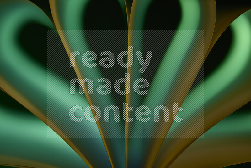 An abstract art piece displaying smooth curves in yellow and green gradients created by colored light