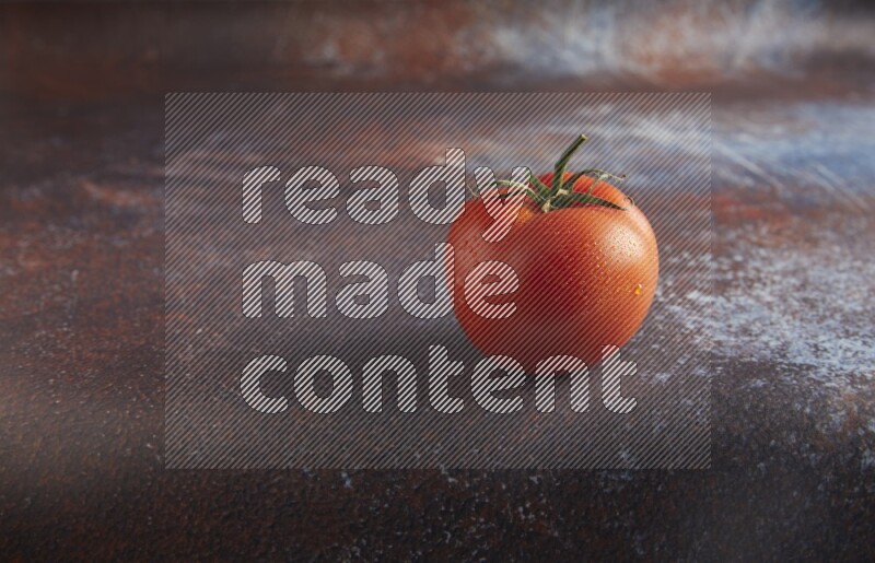 45 degree roma tomato on a textured reddish rustic metal background