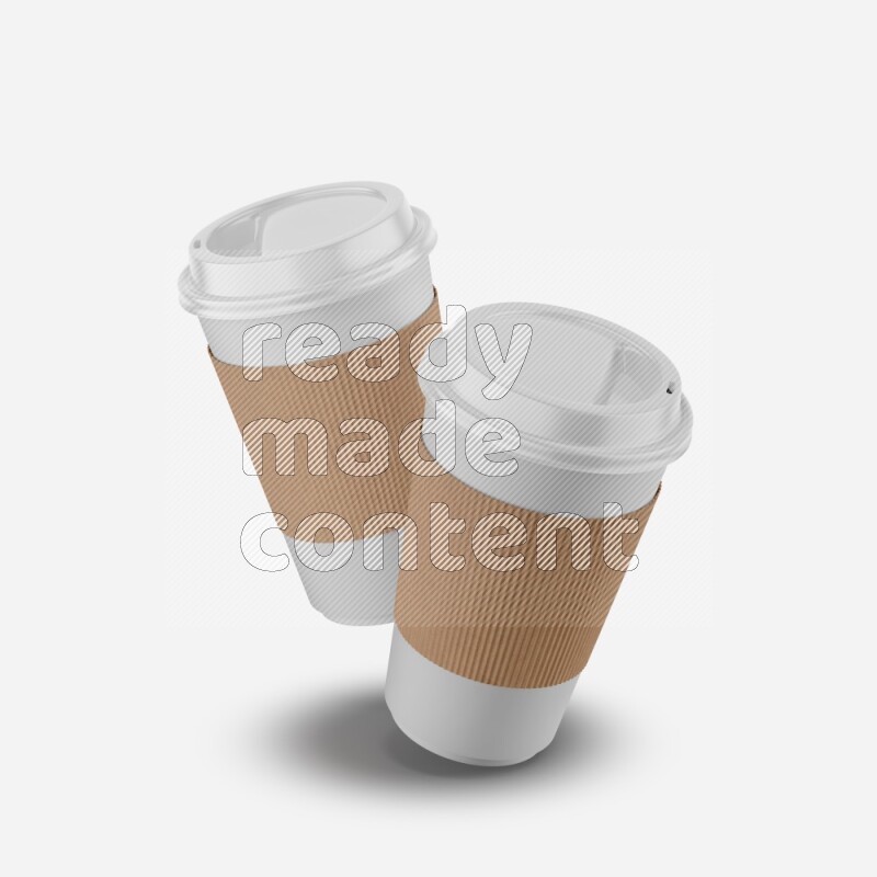 Matte paper cup mockup with holder and cap isolated on white background 3d rendering