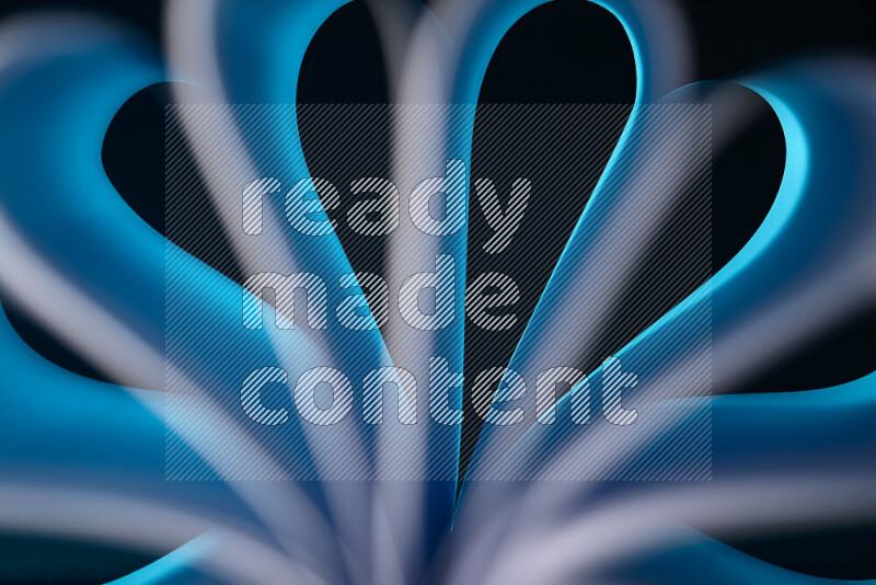 An abstract art piece displaying smooth curves in white and blue gradients created by colored light