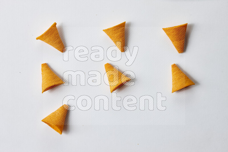 Assorted snacks on white background