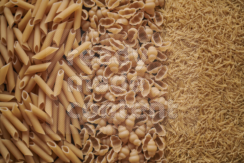 3 types of pasta filling the frame