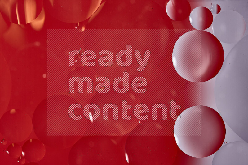 Close-ups of abstract oil bubbles on water surface in shades of white and red
