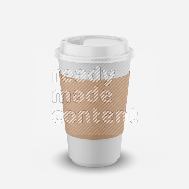Matte paper cup mockup with holder and cap isolated on white background 3d rendering