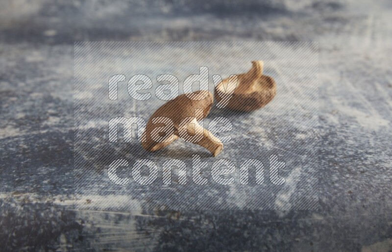 45 degre shiitake mushrooms on a textured rustic blue background