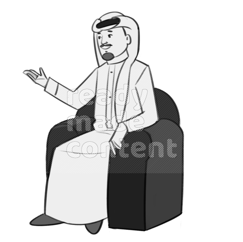 Saudi man handing a paper setting on an armchair different angles eye level