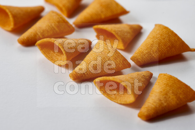 Assorted snacks on white background