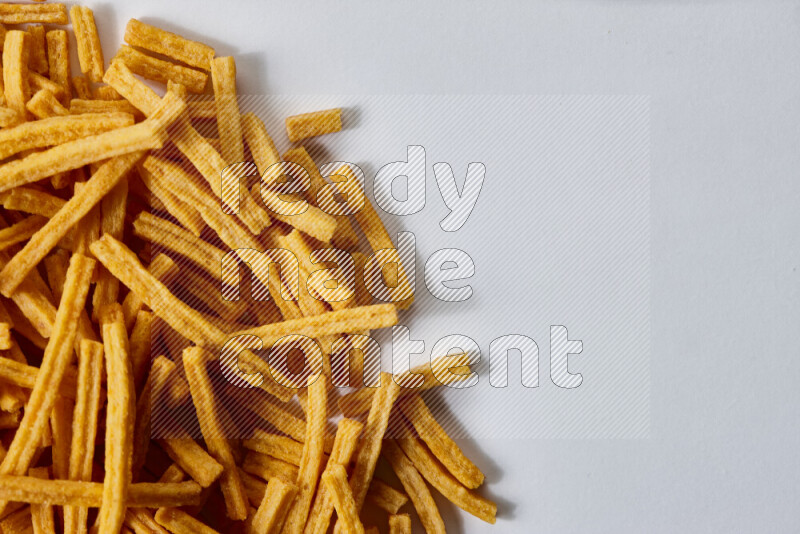Assorted snacks on white background
