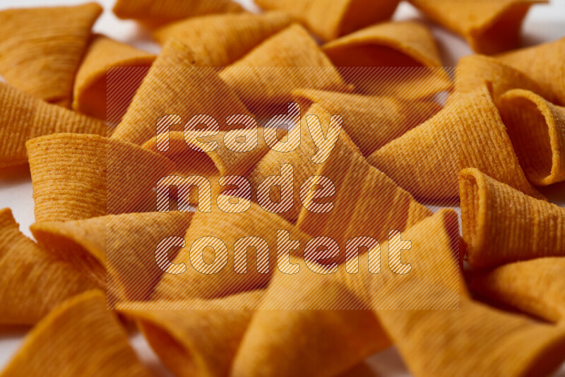 Assorted snacks on white background