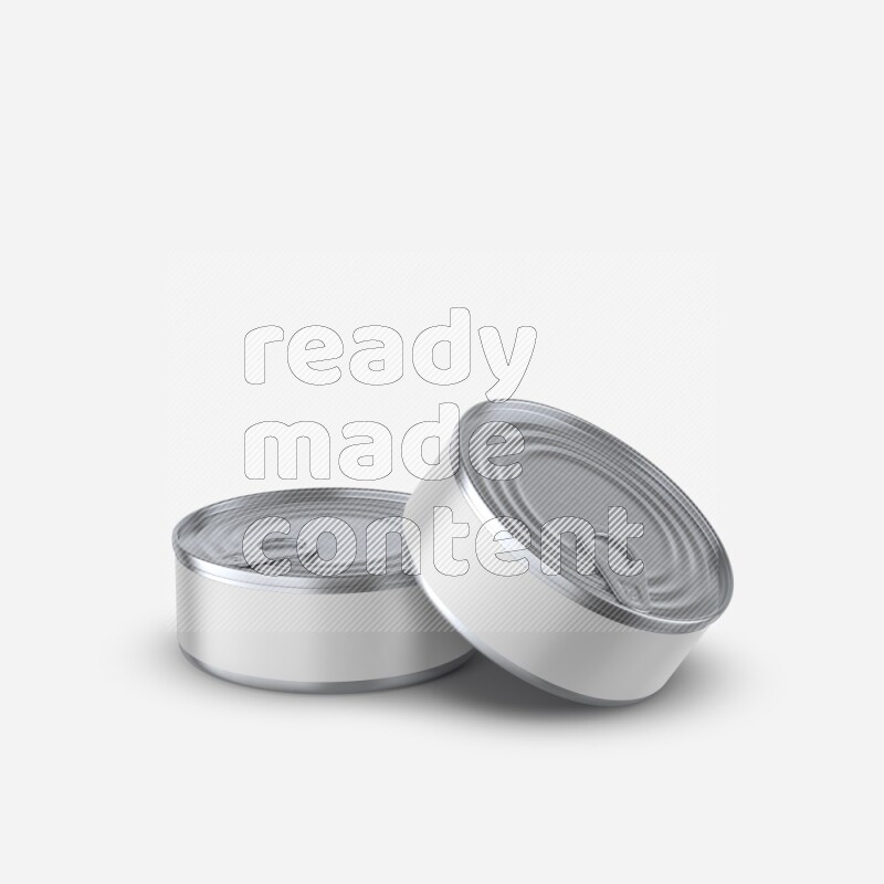Glossy metallic tin can mockup with pull tab and label isolated on white background 3d rendering
