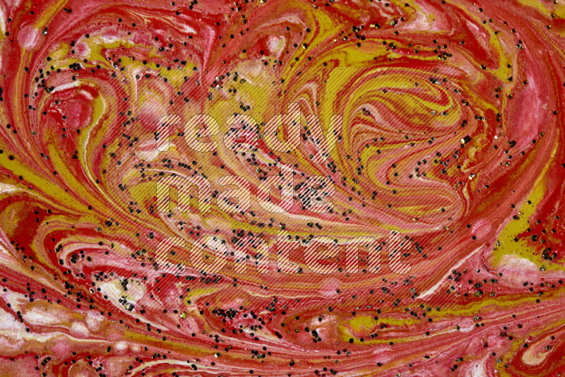 Abstract colorful background with mixed of red, white and gold paint colors with scattered gold glitter