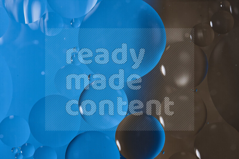 Close-ups of abstract oil bubbles on water surface in shades of blue and brown