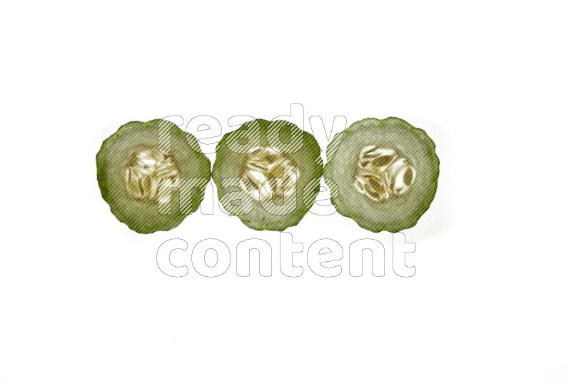 Cucumber slices on illuminated white background