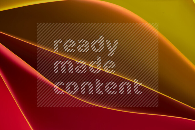 This image showcases an abstract paper art composition with paper curves in yellow, red and brown gradients created by colored light