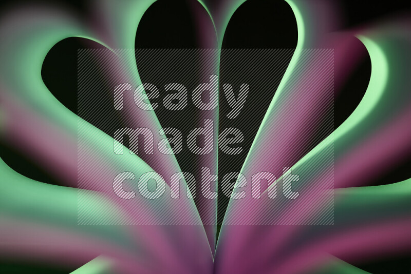 An abstract art piece displaying smooth curves in pink and green gradients created by colored light