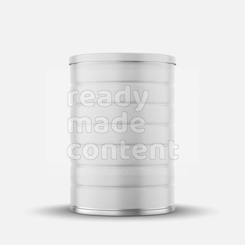 Metallic tin can mockup with label and lid isolated on white background 3d rendering