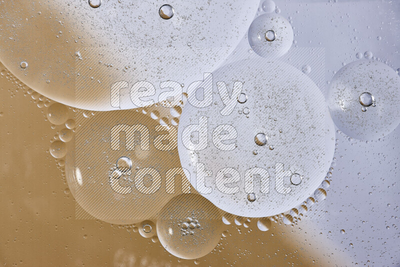 Close-ups of abstract oil bubbles on water surface in shades of white and brown