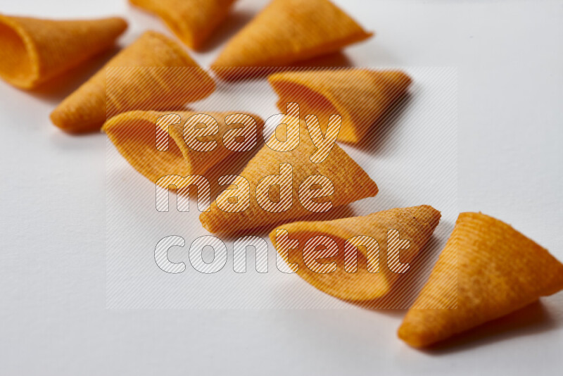 Assorted snacks on white background
