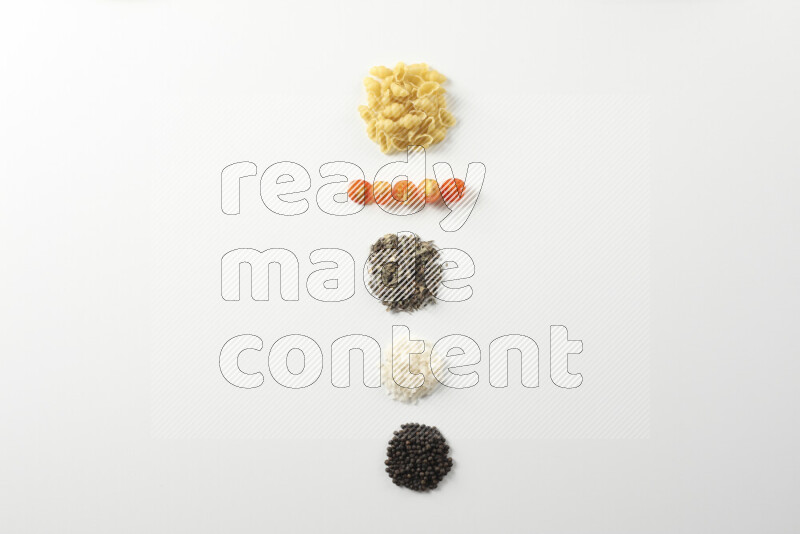 Red sauce pasta recipes ingredients on white background
