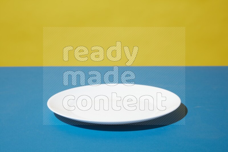 white plate on yellow and blue background