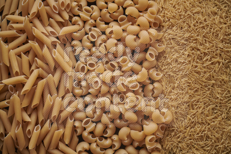 3 types of pasta filling the frame