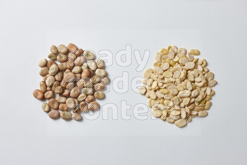 Fava beans with crushed beans on white background