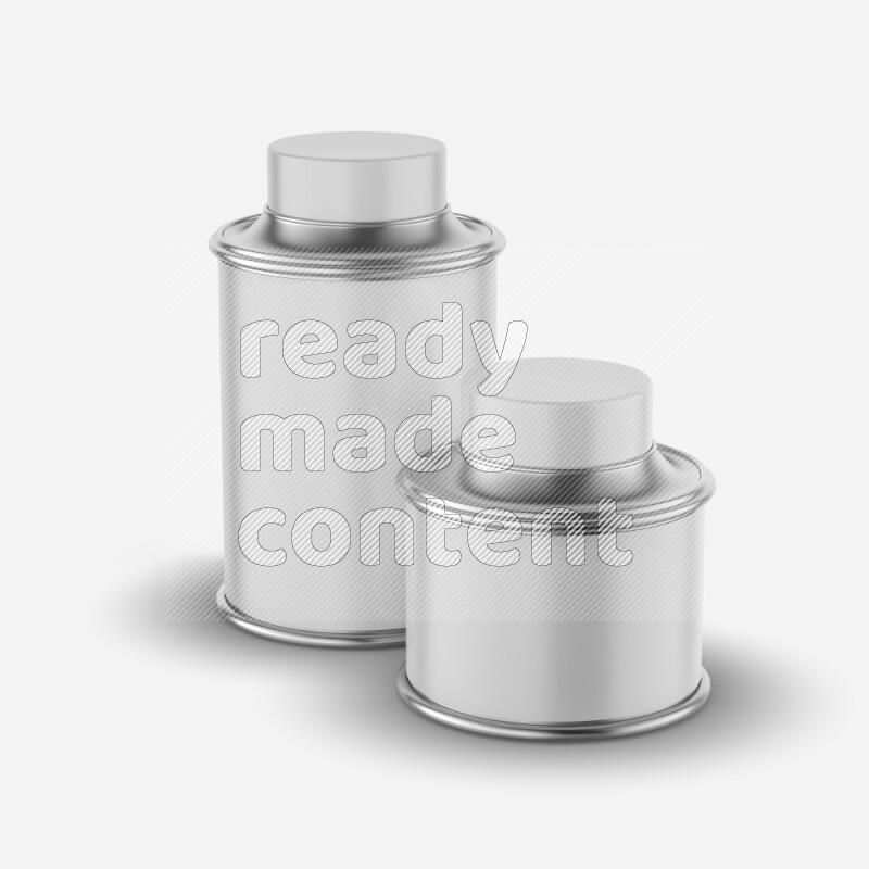 Metal tin bottle mockup with label and cap isolated on white background 3d rendering