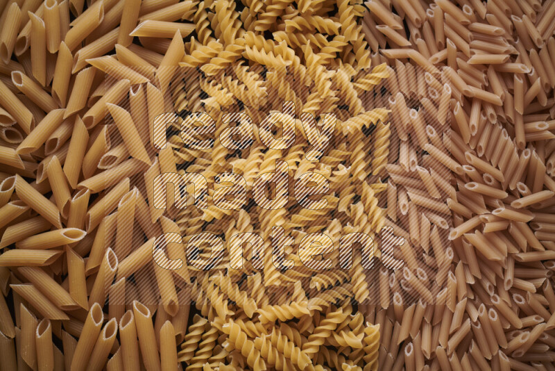 3 types of pasta filling the frame