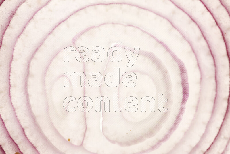 Onion slices on illuminated white background