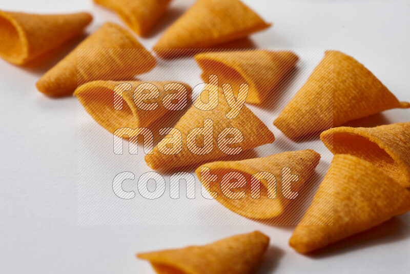 Assorted snacks on white background