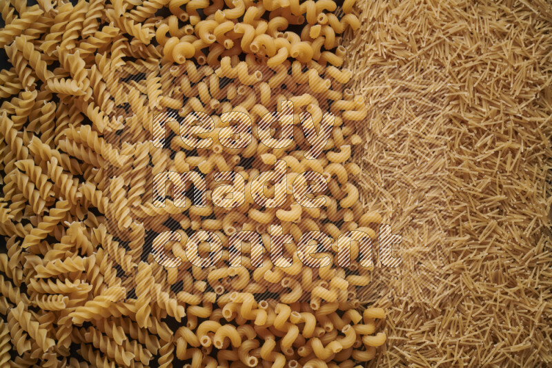 3 types of pasta filling the frame