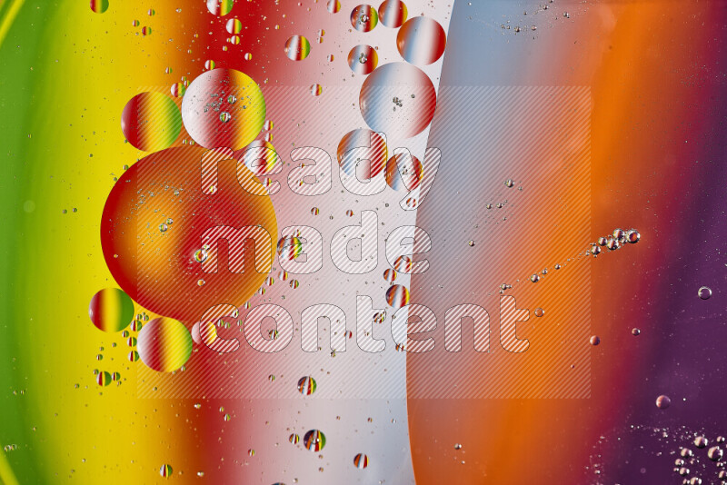 Close-ups of abstract oil bubbles on water surface in multicolors